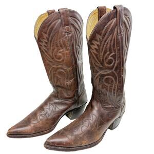 Texas Boot Co. Vintage Western Cowboy Leather Pointed Toe Boots Brown Men Size 9
